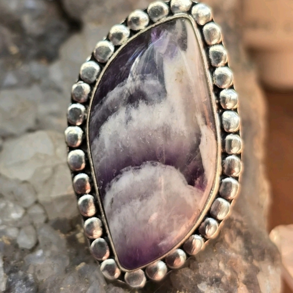 Chevron Amethyst And Sterling Silver Ring Size 7